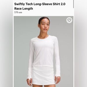 Lululemon Swiftly Tech Long-Sleeve Shirt 2.0 Race Length Size 2